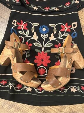 Kork-Ease Brown Leather Cork Platform Sandals with Ankle Buckle